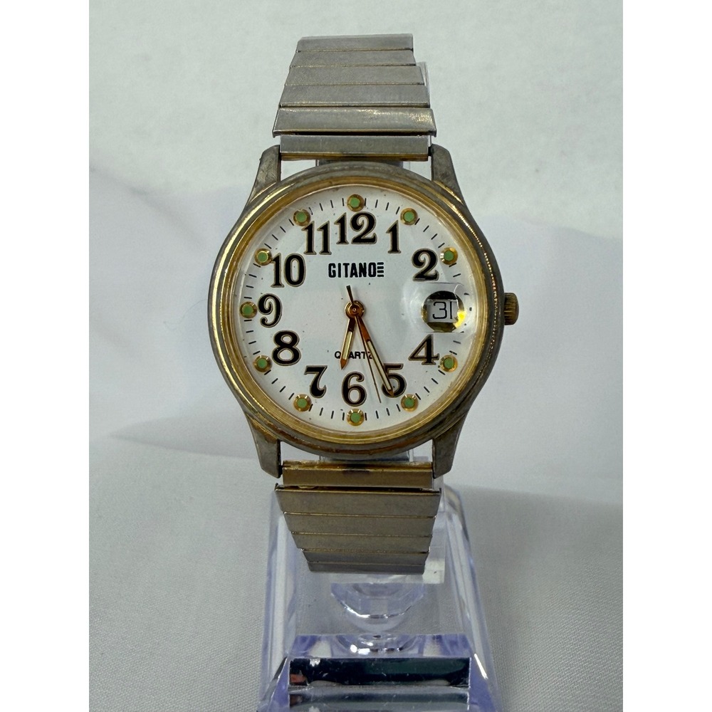 Gitano Quartz Watch Two Tone Silver Gold Expansion Band Date Window 4981 Fada